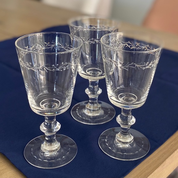Set of 3 Hawkes Cut Crystal Patricia Water Goblet Wine Glasses - Picture 4 of 7
